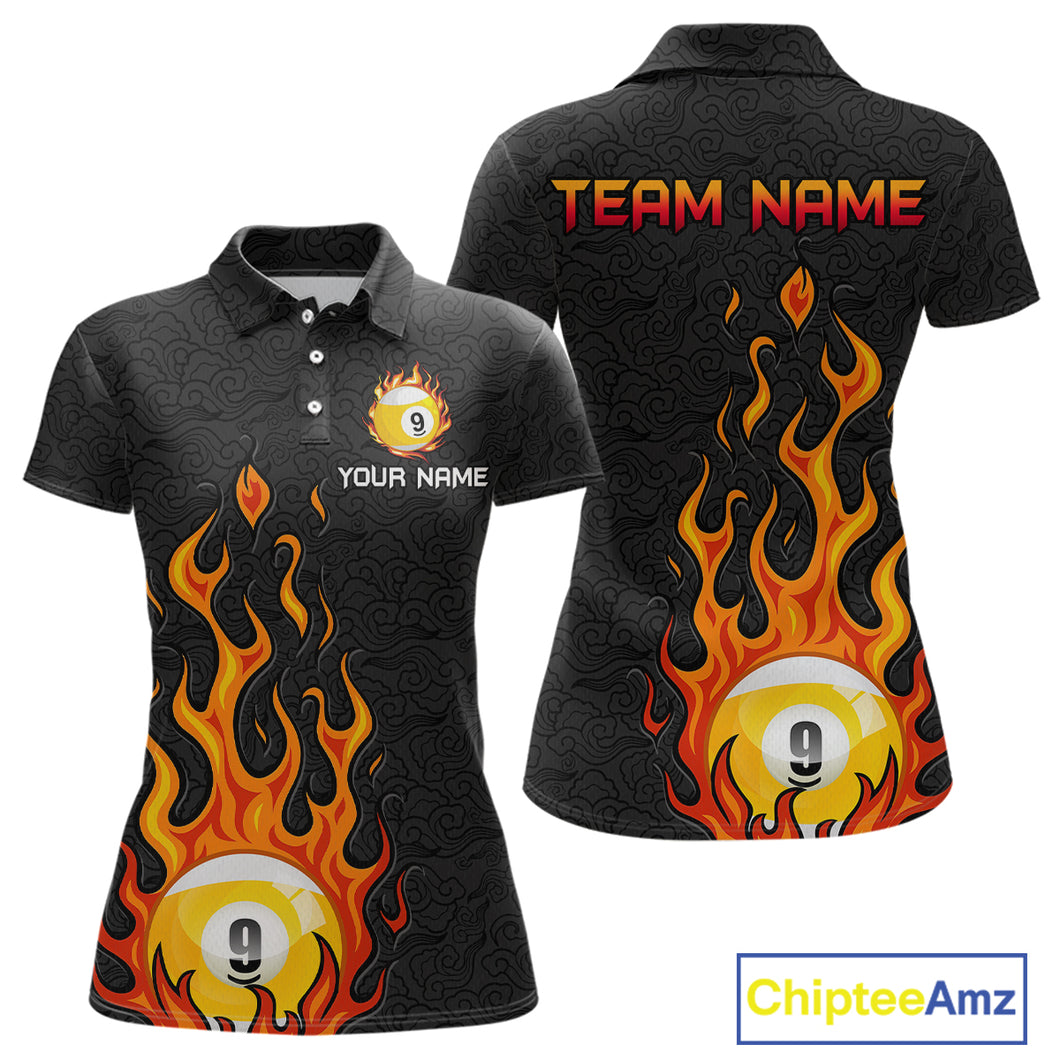 Custom 9 Ball Flaming Billiard Shirts for Women Billiard Team Shirts Billiard League NNT71