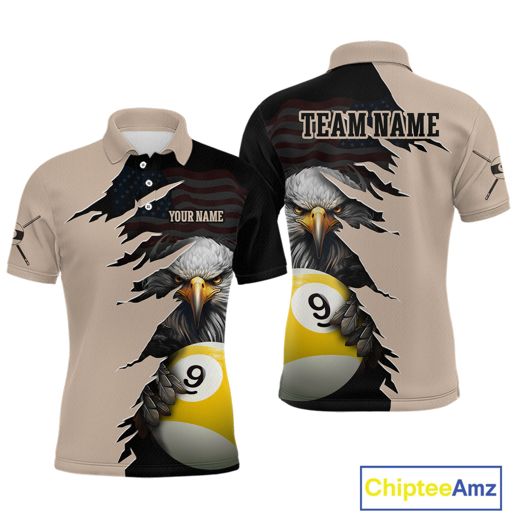 Personalized 9 Ball American Flag Eagle Billiard Shirts for Men Billiard Team Shirts NNT69