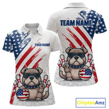Load image into Gallery viewer, Funny US Flag French Bulldog Bowling Women Polo &amp; 1/4 Zip Shirts Bowling Team Jersey HNT88