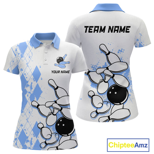 Blue Vintage Bowling Custom Women Bowling Shirt Polo & Quarter-Zip Bowling Team Jerseys HNT68