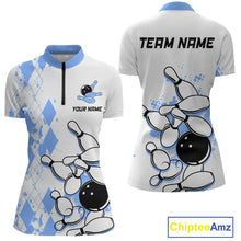Load image into Gallery viewer, Blue Vintage Bowling Custom Women Bowling Shirt Polo &amp; Quarter-Zip Bowling Team Jerseys HNT68