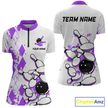 Load image into Gallery viewer, Purple Vintage Bowling Custom Women Bowling Shirt Polo &amp; Quarter-Zip Bowling Team Jerseys HNT68