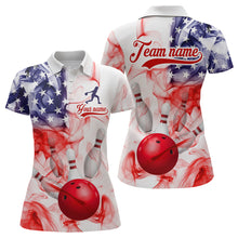 Load image into Gallery viewer, American Flag Smoke Bowling Shirt for Women Custom Polo &amp; Quarter-Zip Team Bowling Jersey with Team HNT21