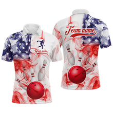 Load image into Gallery viewer, American Flag Smoke Bowling Shirt for Men Custom Polo &amp; Quarter-Zip Team Bowling Jersey with Team HNT21