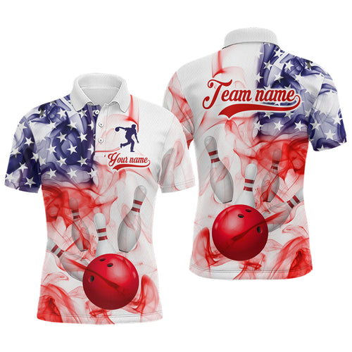 American Flag Smoke Bowling Shirt for Men Custom Polo & Quarter-Zip Team Bowling Jersey with Team HNT21
