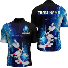 Load image into Gallery viewer, Blue Thunder Bowling Shirt for Men Custom Polo &amp; Quarter-Zip Team Bowling Jersey Bowling Team Shirt HNT22