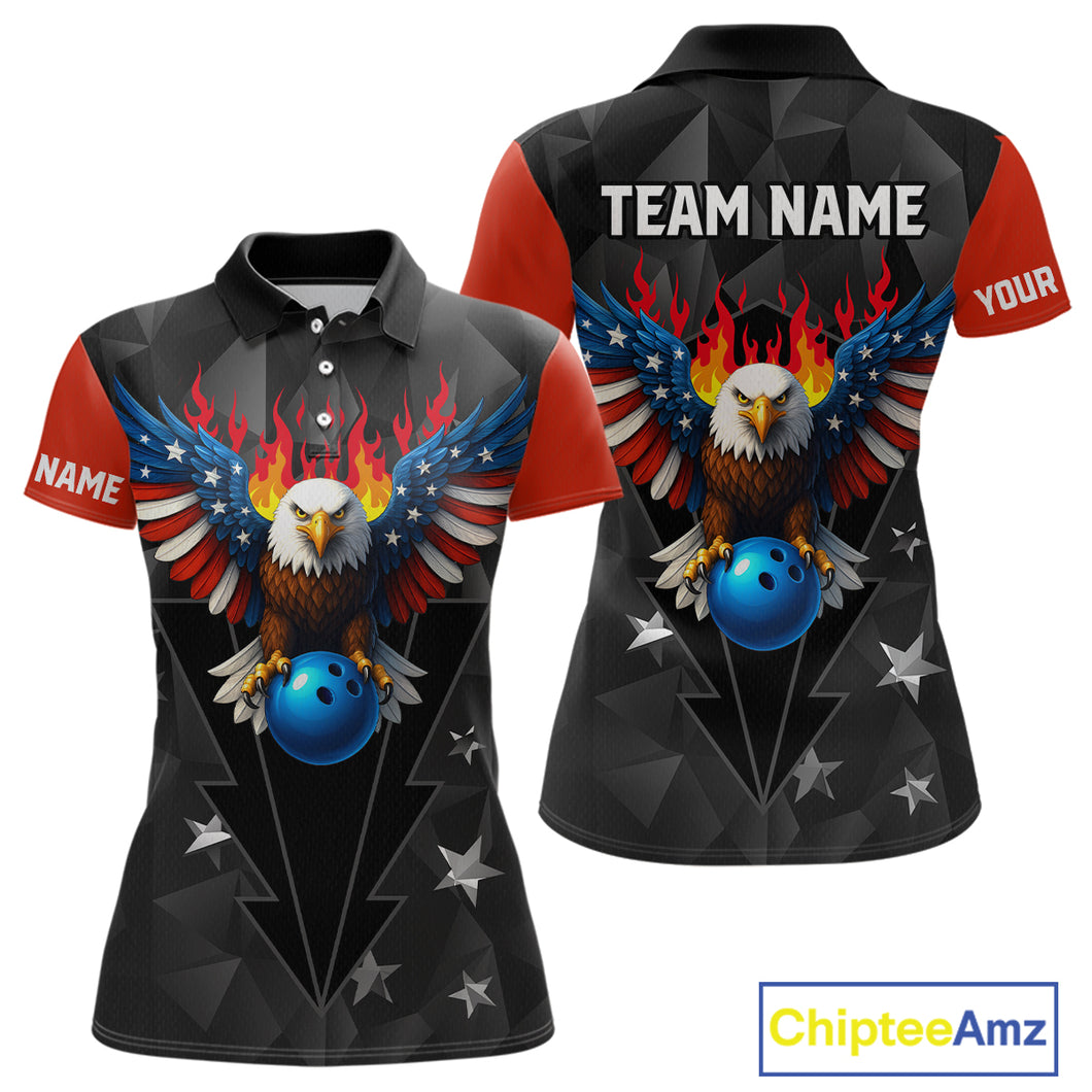 Eagle US Flag Bowling Custom Women Bowling Shirt Polo & Quarter-Zip Bowling Team Jerseys HNT67