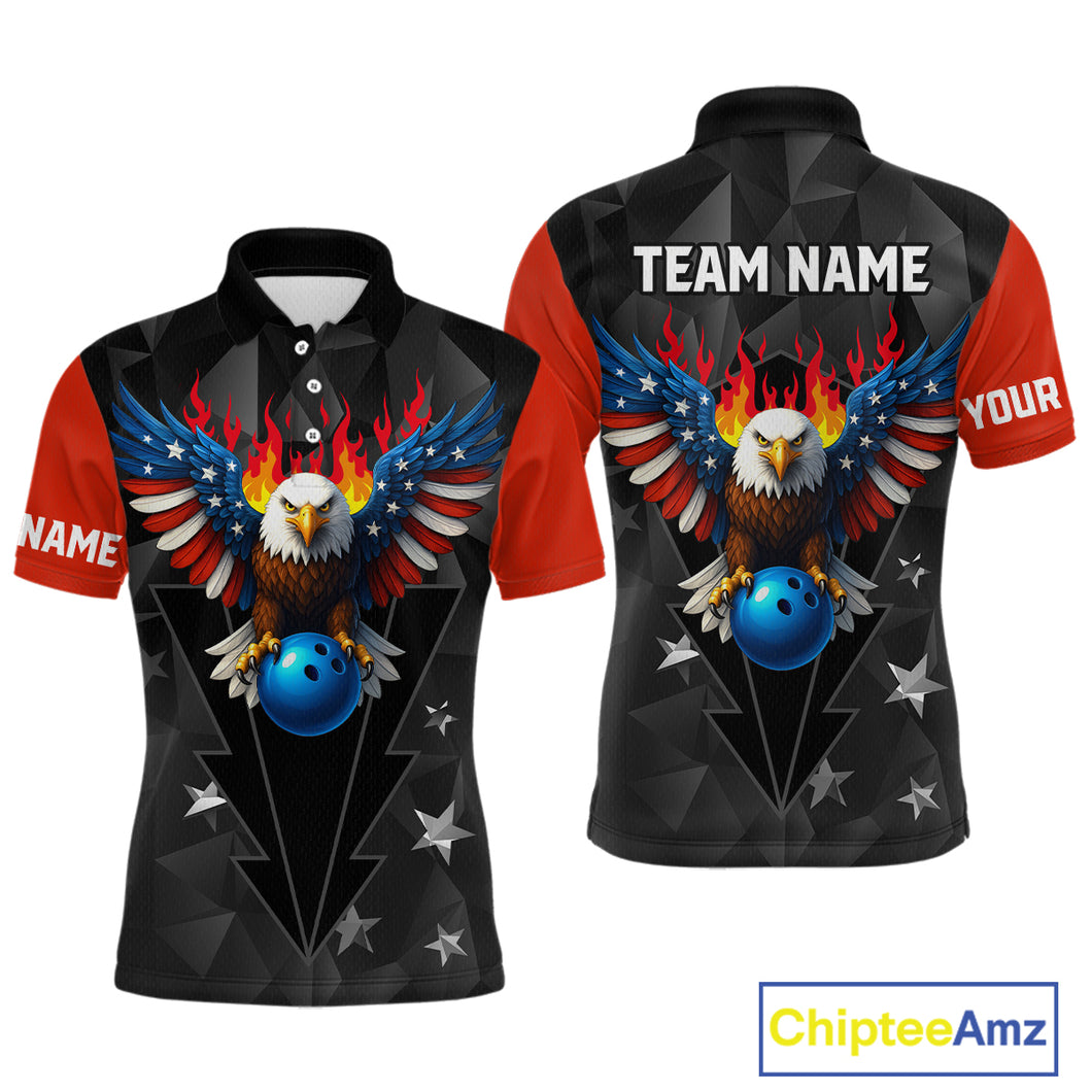 Eagle US Flag Bowling Custom Men Bowling Shirt Polo & Quarter-Zip Bowling Team Jerseys HNT67
