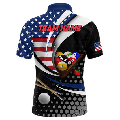 Custom US Flag 8 Ball Billiard Shirts for Men Billiard Team Shirts Billiard League Polo & 1/4 Zipper NNT83