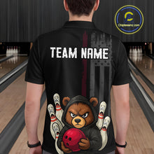 Load image into Gallery viewer, Custom American Flag Bear Bowling Men Polo &amp; 1/4 Zip Shirts Bowling Team Jerseys HNT90