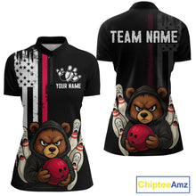 Load image into Gallery viewer, Custom American Flag Bear Bowling Women Polo &amp; 1/4 Zip Shirts Bowling Team Jerseys HNT90