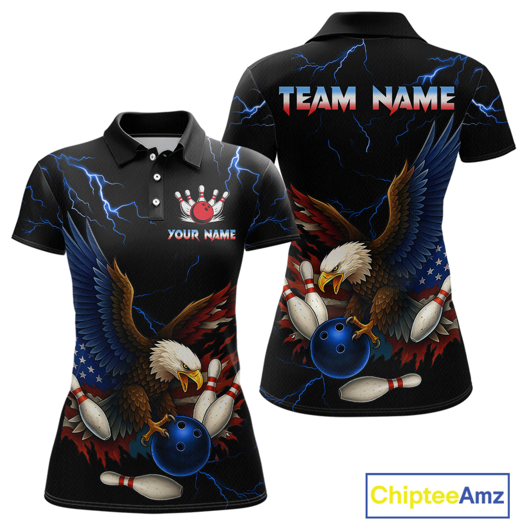 Blue Thunder US Flag Eagle Bowling Shirts for Women Team Bowling Polo & Quarter-Zip HNT96