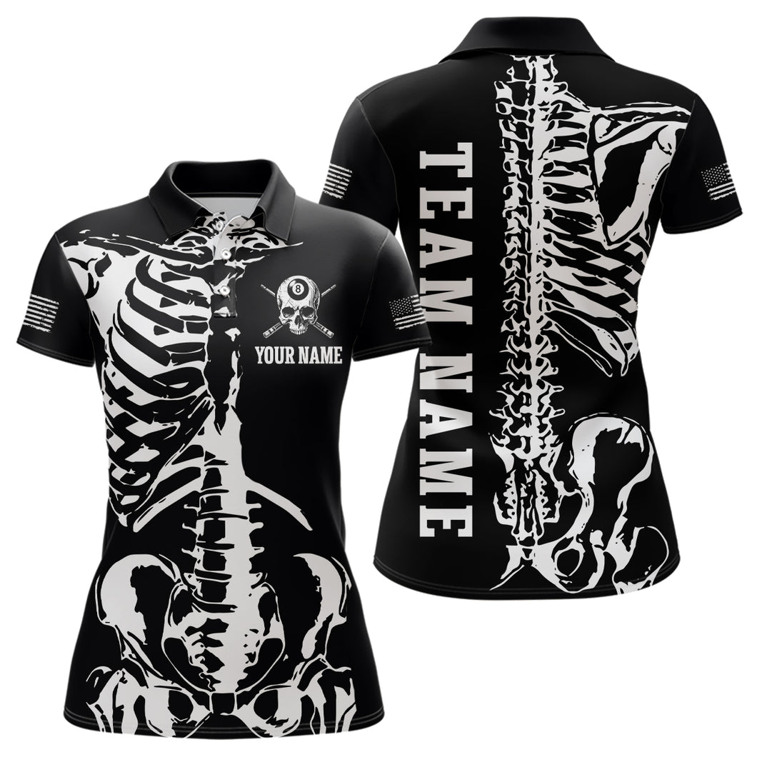 Custom Skull Bone 8 Ball Billiard Shirts for Women Billiard Team Jerseys Polo & 1/4 Zip Shirts NNT47