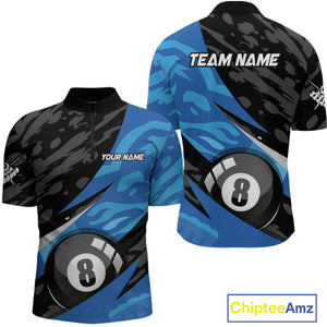 Blue Camo 8 Ball Billiard Shirts for Men Billiard Team Shirts Billiard Uniform Polo & 1/4 Zip NNT77