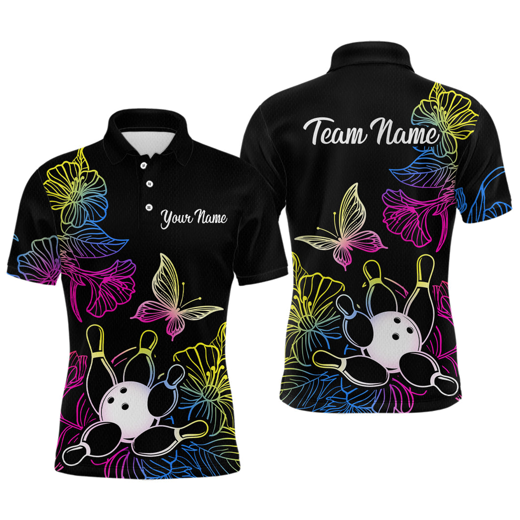 Colorful Butterflies Bowling Shirt for Men Bowling Team Jersey Shirts Polo & Quarter-Zip HNT27