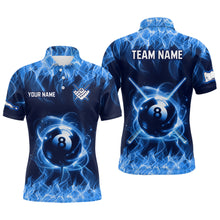 Load image into Gallery viewer, Personalized Blue Flaming Billiard Jerseys 8 Ball Pool Billiard Shirts for Men Team Polo &amp; 1/4 Zip Shirt NNT29