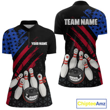 Load image into Gallery viewer, Custom Funny US Flag Bowling Jersey for Women Bowling Uniform Polo &amp; 1/4 Zip Bowling Team Shirts HNT126