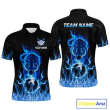 Load image into Gallery viewer, Custom Blue Tiger Flaming 8 Ball Pool Men Billiard Polo &amp; 1/4 Zip Shirts Billiard Team Shirt NNT79