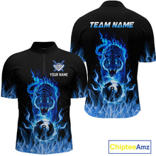 Load image into Gallery viewer, Custom Blue Tiger Flaming 8 Ball Pool Men Billiard Polo &amp; 1/4 Zip Shirts Billiard Team Shirt NNT79