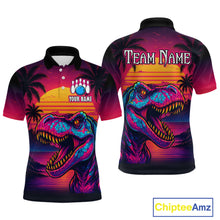 Load image into Gallery viewer, Custom Neon Dinosaur Bowling Men Bowling Shirt Polo &amp; Quarter-Zip Bowling Team Jerseys HNT78