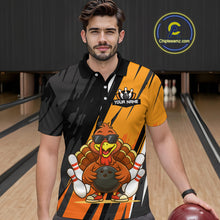 Load image into Gallery viewer, Custom Orange Funny Turkey Bowling Jersey for Men Polo &amp; 1/4 Zip Thanksgiving Bowling Team Shirts HNT124