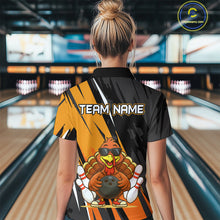 Load image into Gallery viewer, Custom Orange Funny Turkey Bowling Jersey for Women Polo &amp; 1/4 Zip Thanksgiving Bowling Team Shirts HNT124