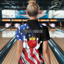 Load image into Gallery viewer, Custom US Flag Crown Bowling Women Bowling Shirt Polo &amp; Quarter-Zip Bowling Team Jerseys HNT85