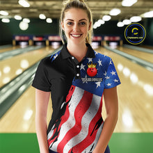 Load image into Gallery viewer, Custom US Flag Crown Bowling Women Bowling Shirt Polo &amp; Quarter-Zip Bowling Team Jerseys HNT85