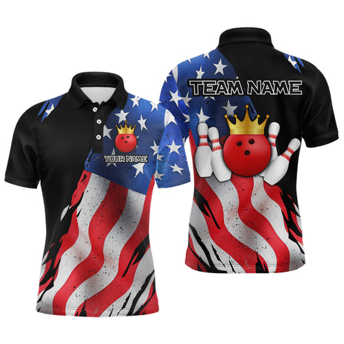 Custom US Flag Crown Bowling Men Bowling Shirt Polo & Quarter-Zip Bowling Team Jerseys HNT85