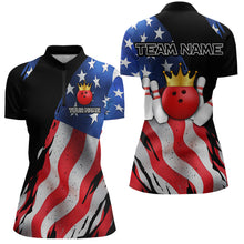 Load image into Gallery viewer, Custom US Flag Crown Bowling Women Bowling Shirt Polo &amp; Quarter-Zip Bowling Team Jerseys HNT85