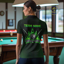 Load image into Gallery viewer, Custom Green 8 Ball Flame Billiard Shirts for Women, Billiard Team Polo &amp; 1/4 Zip Shirts NNT62