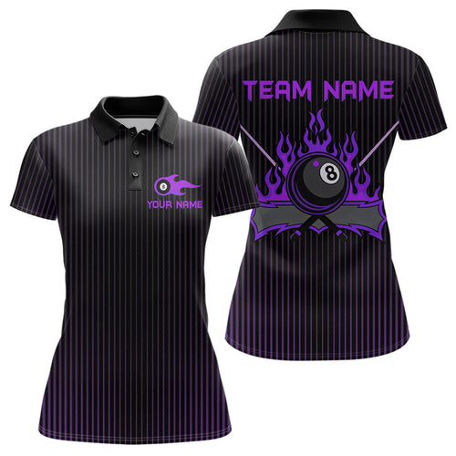 Custom Purple 8 Ball Flame Billiard Shirts for Women, Billiard Team Polo & 1/4 Zip Shirts NNT62