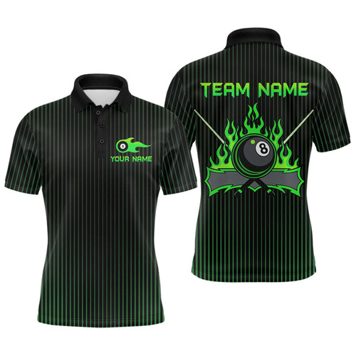 Custom Green 8 Ball Flame Billiard Shirts for Men, Billiard Team Polo & 1/4 Zip Shirts NNT62