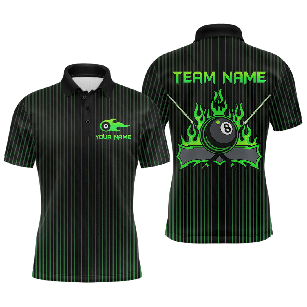 Custom Green 8 Ball Flame Billiard Shirts for Men, Billiard Team Polo & 1/4 Zip Shirts NNT62