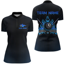 Load image into Gallery viewer, Custom Blue 8 Ball Flame Billiard Shirts for Women, Billiard Team Polo &amp; 1/4 Zip Shirts NNT62