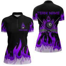 Load image into Gallery viewer, Custom Purple 8 Ball Pool Flame Billiard Shirts for Women Billiard Team Polo &amp; 1/4 Zip Shirts NNT63