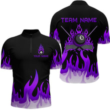 Load image into Gallery viewer, Custom Purple 8 Ball Pool Flame Billiard Shirts for Men Billiard Team Polo &amp; 1/4 Zip Shirts NNT63