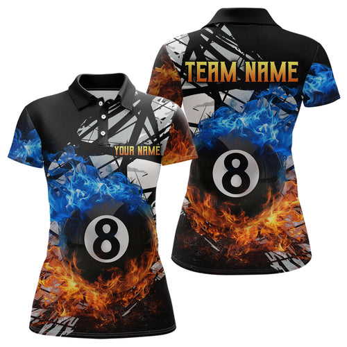 Custom Flame 8 Ball Billiard Shirts for Women Billiard Team Jerseys Polo & 1/4 Zip Shirts NNT46