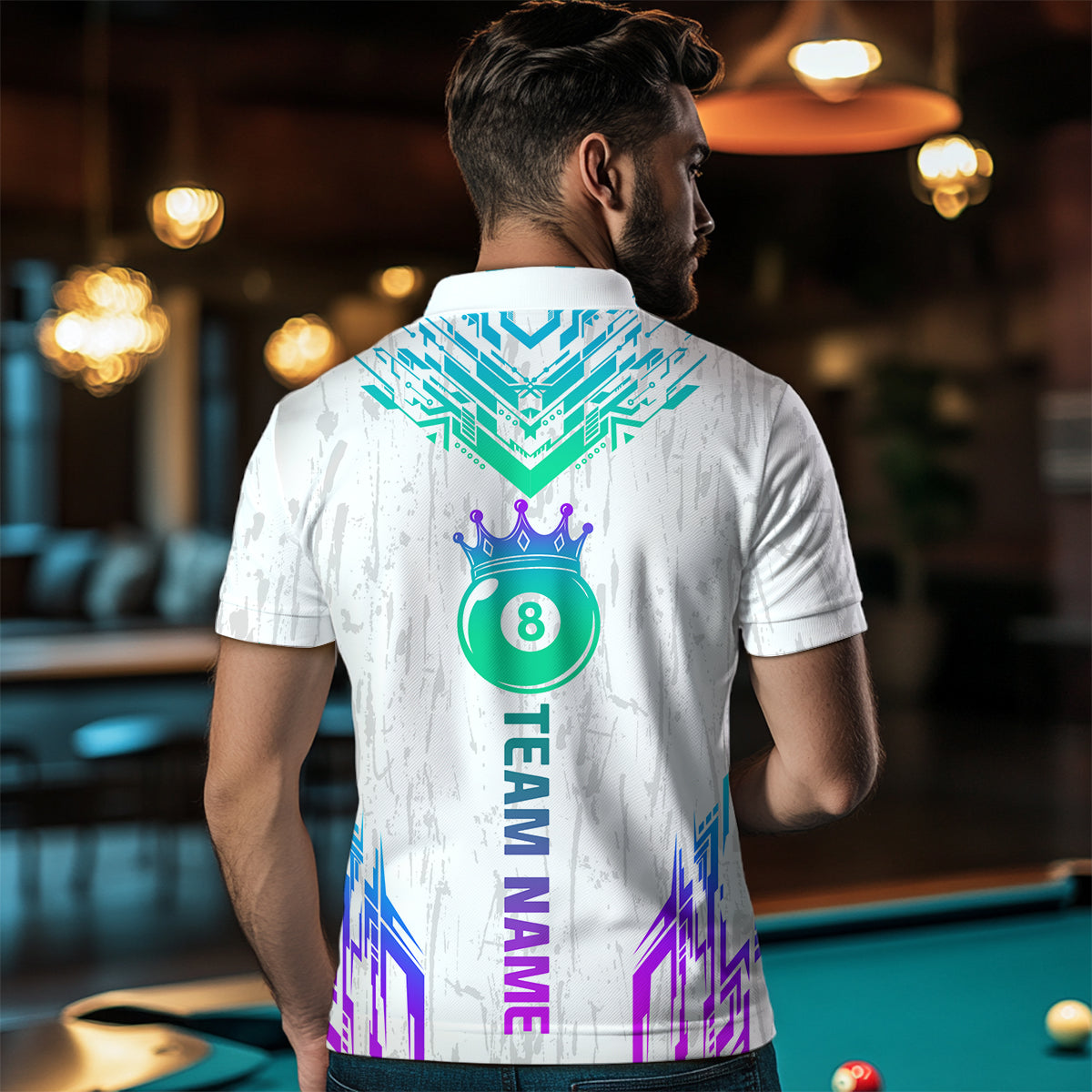 Custom White Neon 8 Ball Crown Billiard Shirts for Men and Team Polo & 1/4 Zip Shirts NNT48