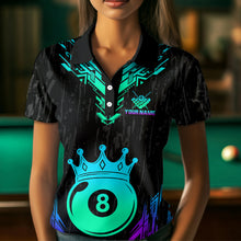 Load image into Gallery viewer, Custom Black Neon 8 Ball Crown Billiard Shirts for Women and Team Polo &amp; 1/4 Zip Shirts NNT48