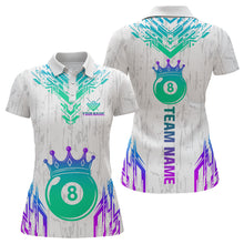 Load image into Gallery viewer, Custom White Neon 8 Ball Crown Billiard Shirts for Women and Team Polo &amp; 1/4 Zip Shirts NNT48