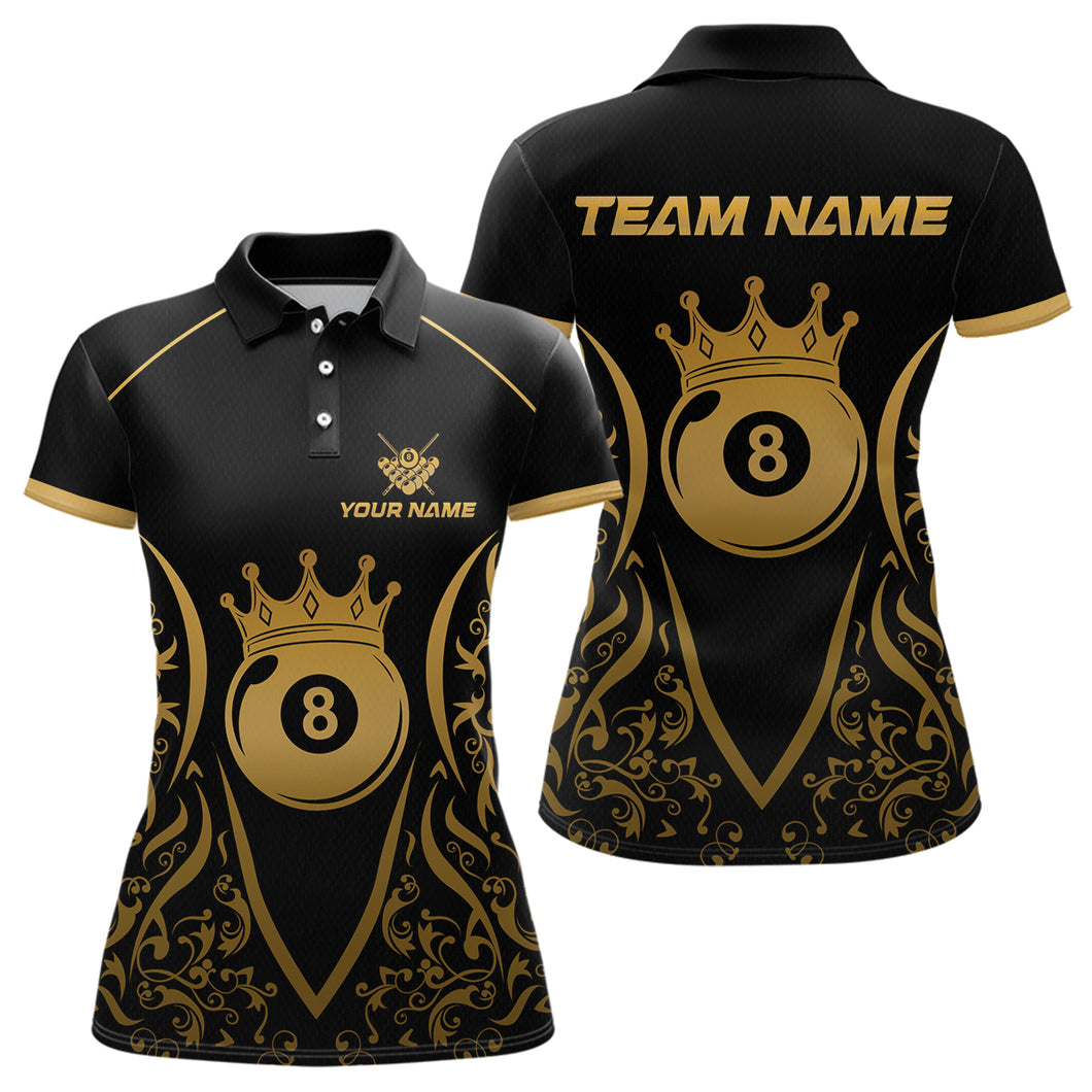 Custom Gold 8 Ball Crown Billiard Shirts for Women and Team Polo & 1/4 Zip Shirts NNT49