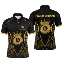 Load image into Gallery viewer, Custom Gold 8 Ball Crown Billiard Shirts for Men and Team Polo &amp; 1/4 Zip Shirts NNT49