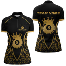 Load image into Gallery viewer, Custom Gold 8 Ball Crown Billiard Shirts for Women and Team Polo &amp; 1/4 Zip Shirts NNT49