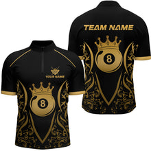 Load image into Gallery viewer, Custom Gold 8 Ball Crown Billiard Shirts for Men and Team Polo &amp; 1/4 Zip Shirts NNT49