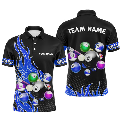Custom Blue Flame Billiard Shirts for Men Billiard Team Jerseys Polo & 1/4 Zip Shirts NNT45