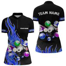 Load image into Gallery viewer, Custom Blue Flame Billiard Shirts for Women Billiard Team Jerseys Polo &amp; 1/4 Zip Shirts NNT45