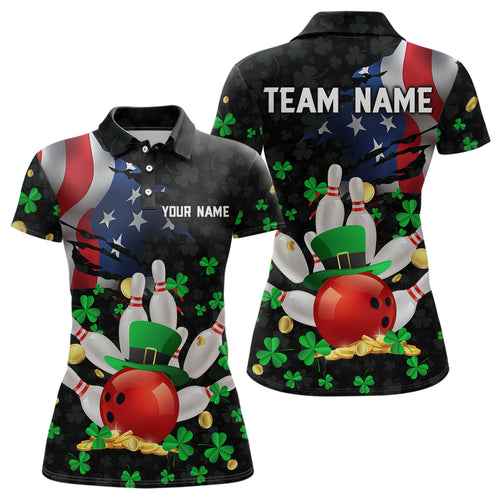 Personalized US Flag St Patrick Day Funny Bowling Shirt Women Team Polo & 1/4 Zip Shirts HNT12