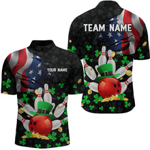 Load image into Gallery viewer, Personalized US Flag St Patrick Day Funny Bowling Shirt Men Team Polo &amp; 1/4 Zip Shirts HNT12