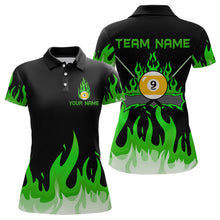 Load image into Gallery viewer, Custom 9 Ball Green Flaming Billiard Shirts for Women Billiard Team Shirts Billiard League NNT73
